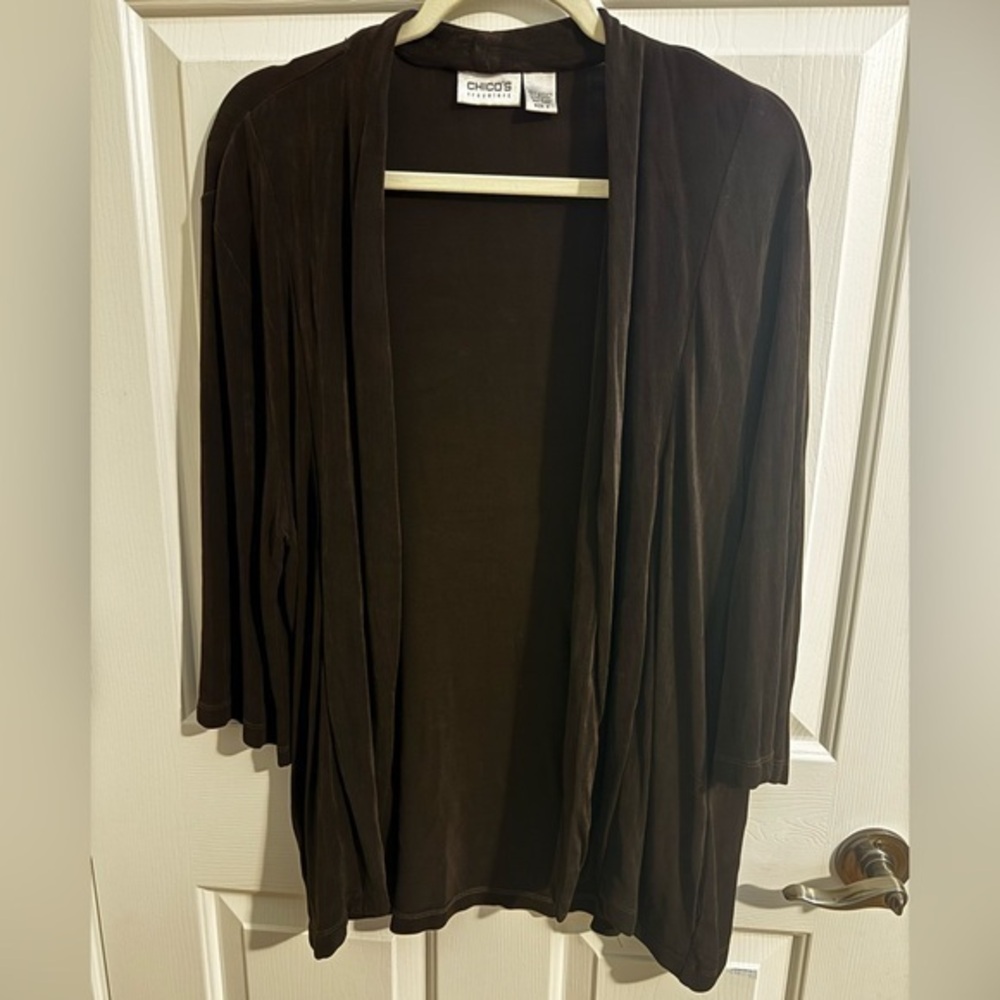 Chico's Travelers Knit Cardigan Pockets Chocolate Brown Size 3 or XL 16/18